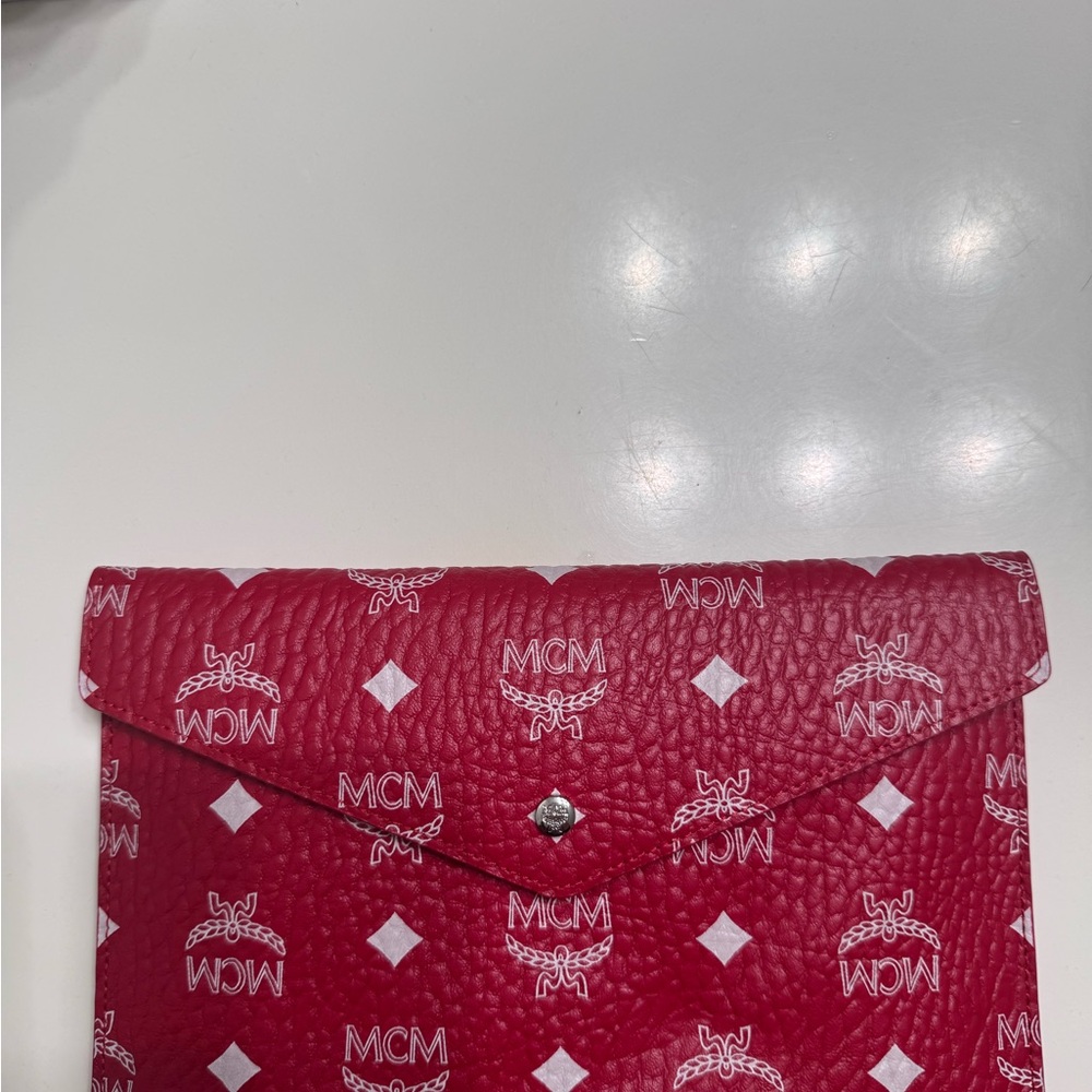 MCM Red Patterned Leather Clutch